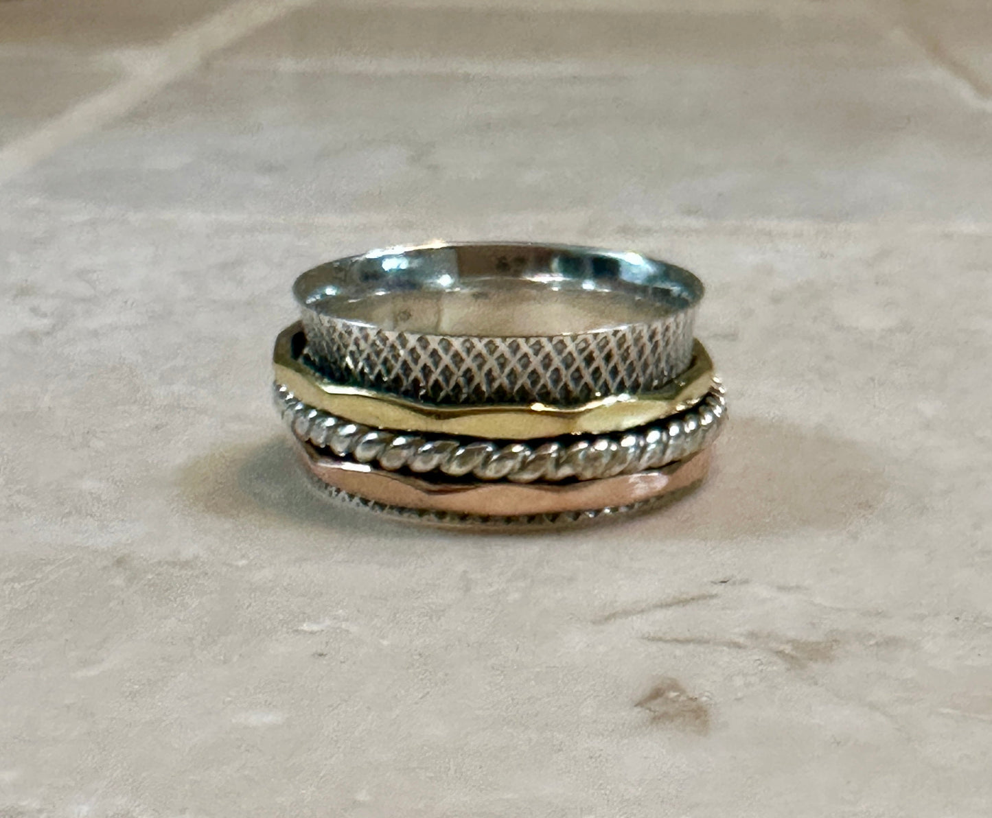 Sterling Silver Copper & Gold Spinner Rope Twist Ring Sz 8