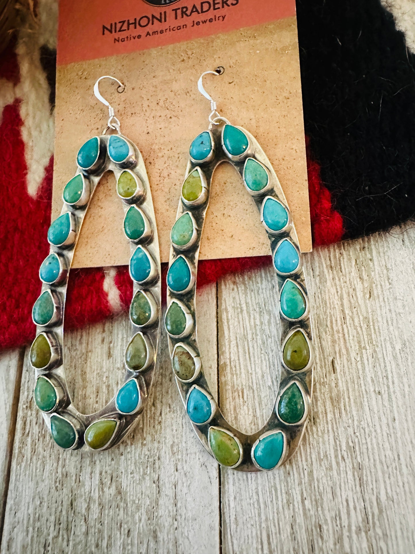 Handcrafted Turquoise & Sterling Silver Cluster Dangle Earrings