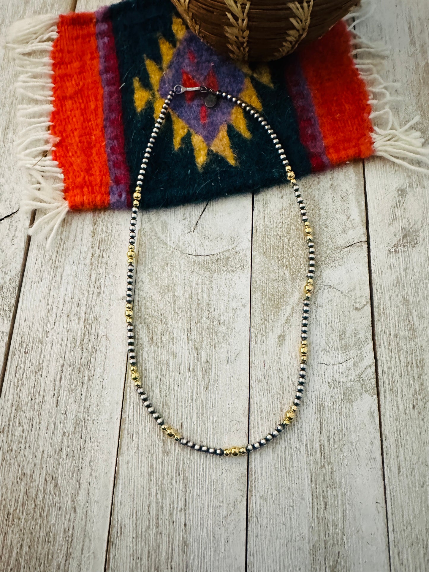Handcrafted Sterling Silver & Gold Overlay 3-4 mm Beaded Necklace
