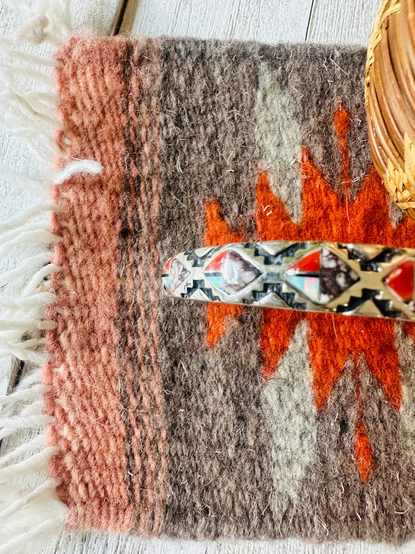 Handcrafted Multi Stone & Sterling Silver Inlay Cuff Bracelet