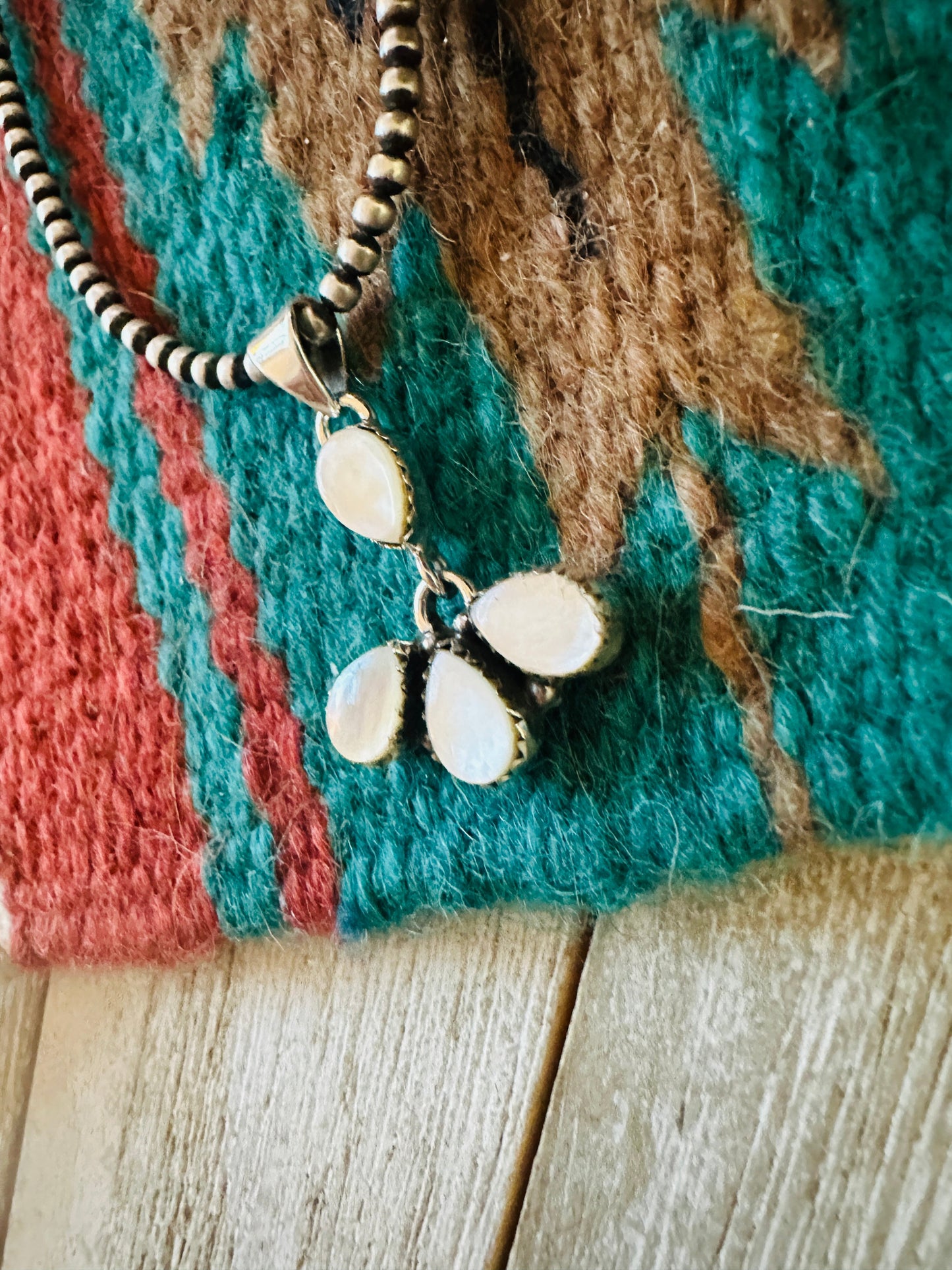 ** Christmas Collection ** Handmade Sterling Silver & Mother of Pearl Pendant Signed Nizhoni