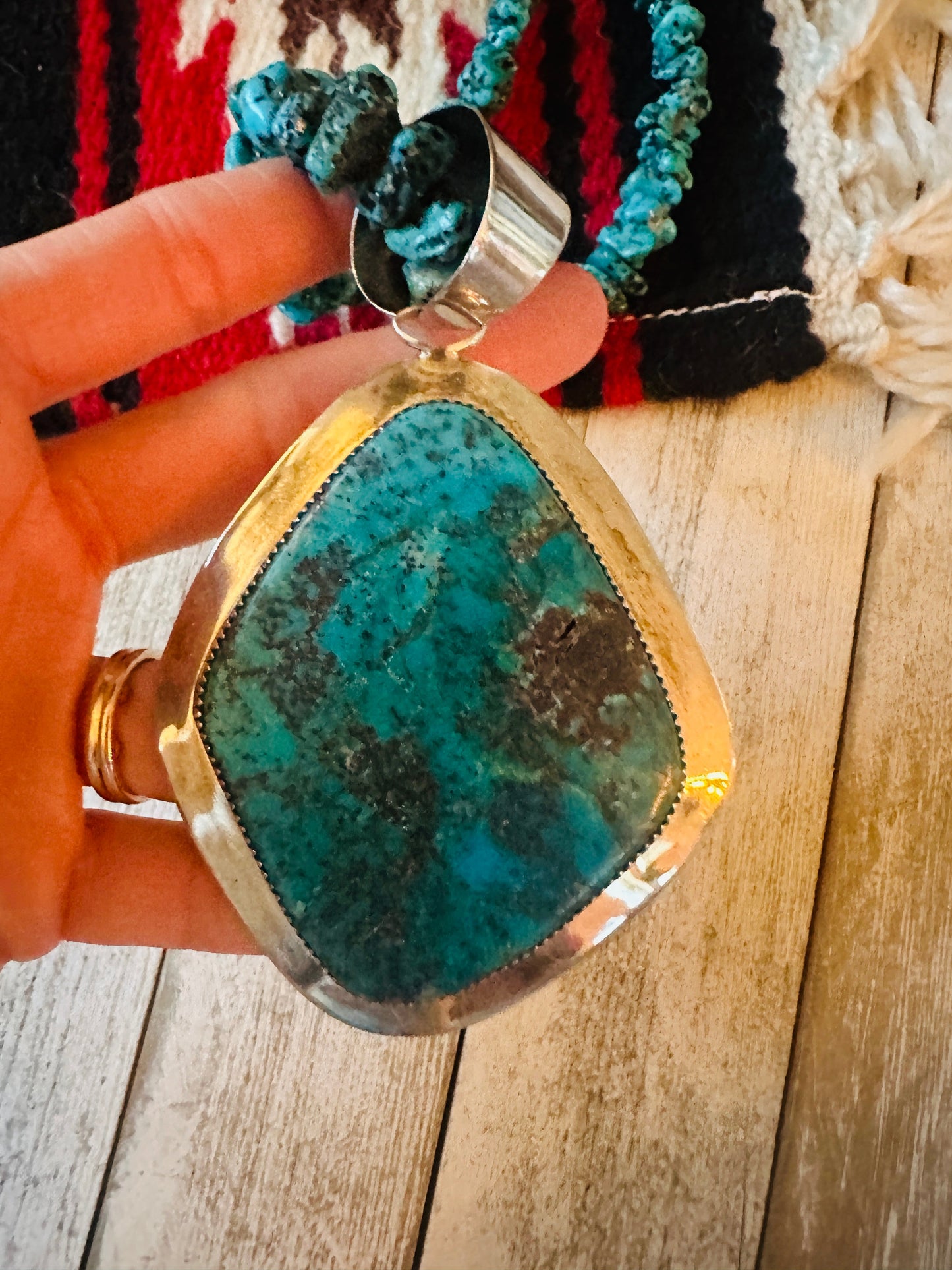Vintage Old Pawn Handcrafted Turquoise & Sterling Silver Beaded Necklace