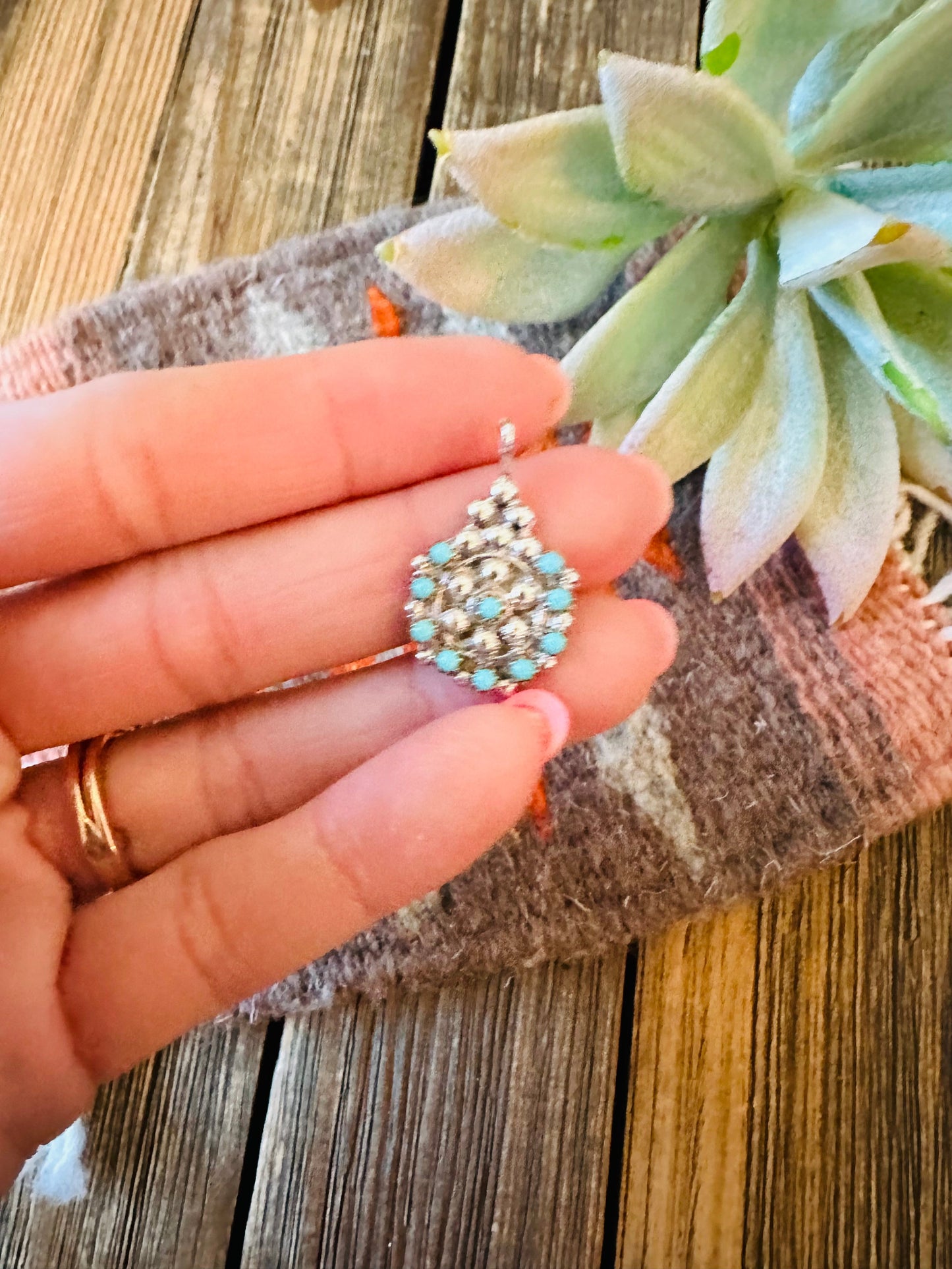 Handcrafted Sterling Silver & Turquoise Petit Point Pendant