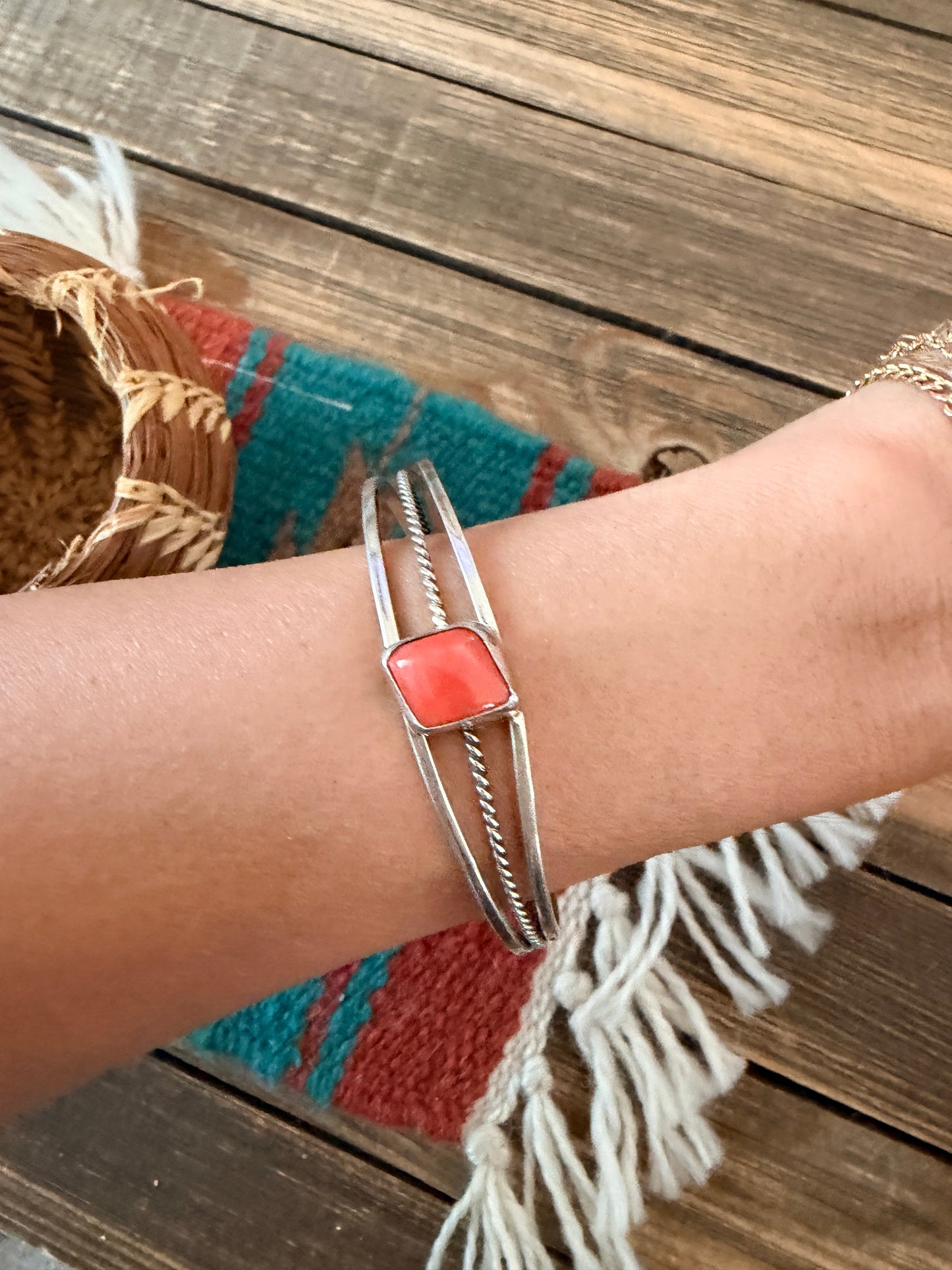 Handcrafted Coral & Sterling Silver Cuff Bracelet