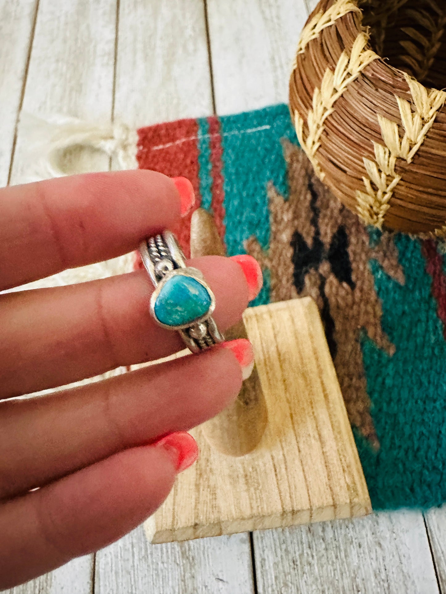 Handcrafted Sterling Silver & Turquoise Ring Size 6.5