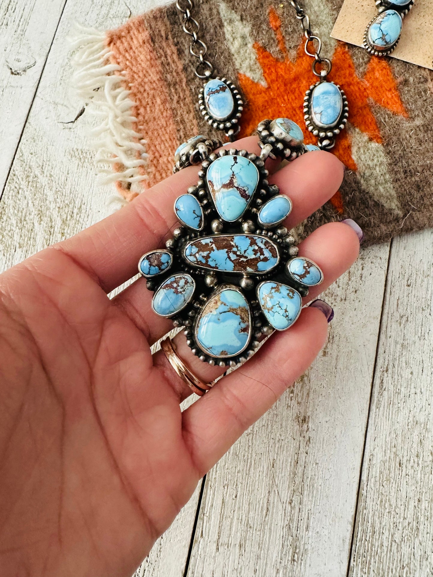 Handcrafted Golden Hills Turquoise & Sterling Silver Necklace Set by Sheila Becenti