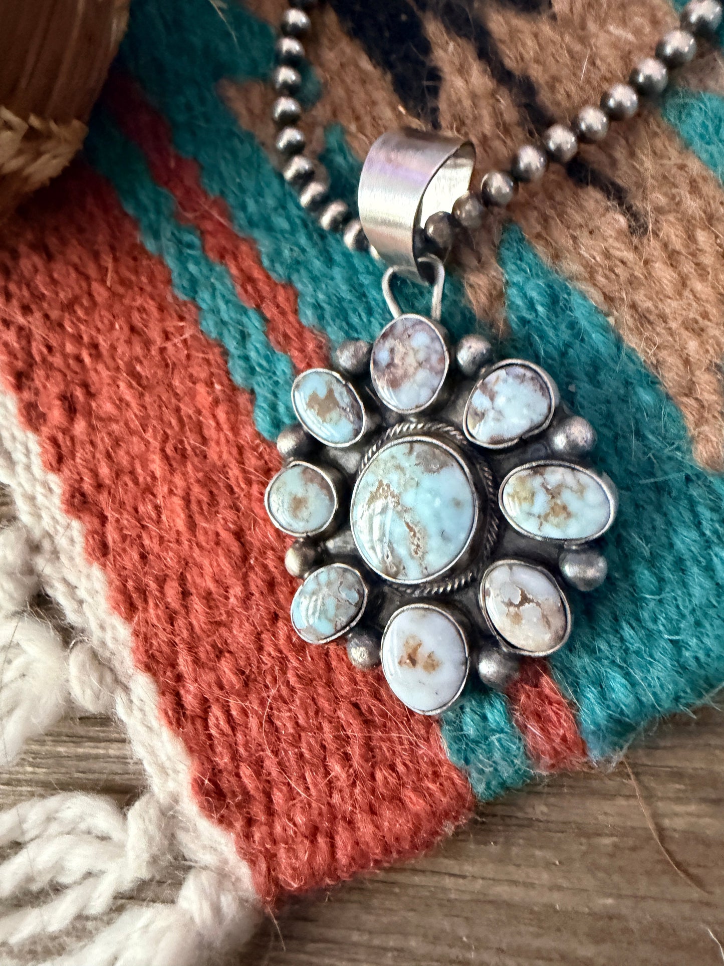 Handcrafted Sterling Silver & Dry Creek Turquoise Cluster Pendant by Travis Jim