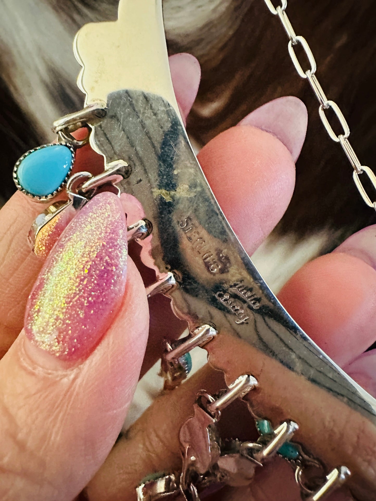Handcrafted Turquoise & Sterling Silver Chandelier Necklace by Julia Etsitty