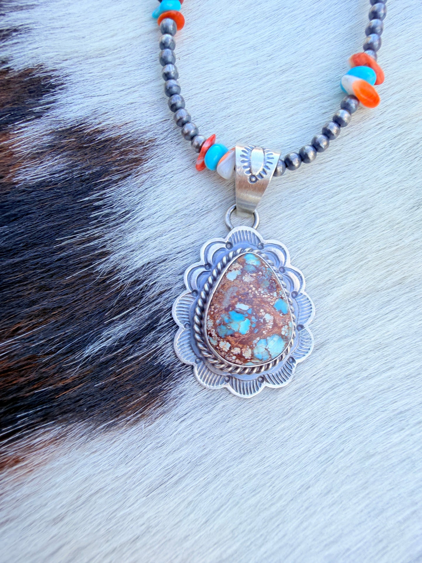 Handcrafted Sterling Silver & Golden Hills Turquoise Pendant by David Skeets