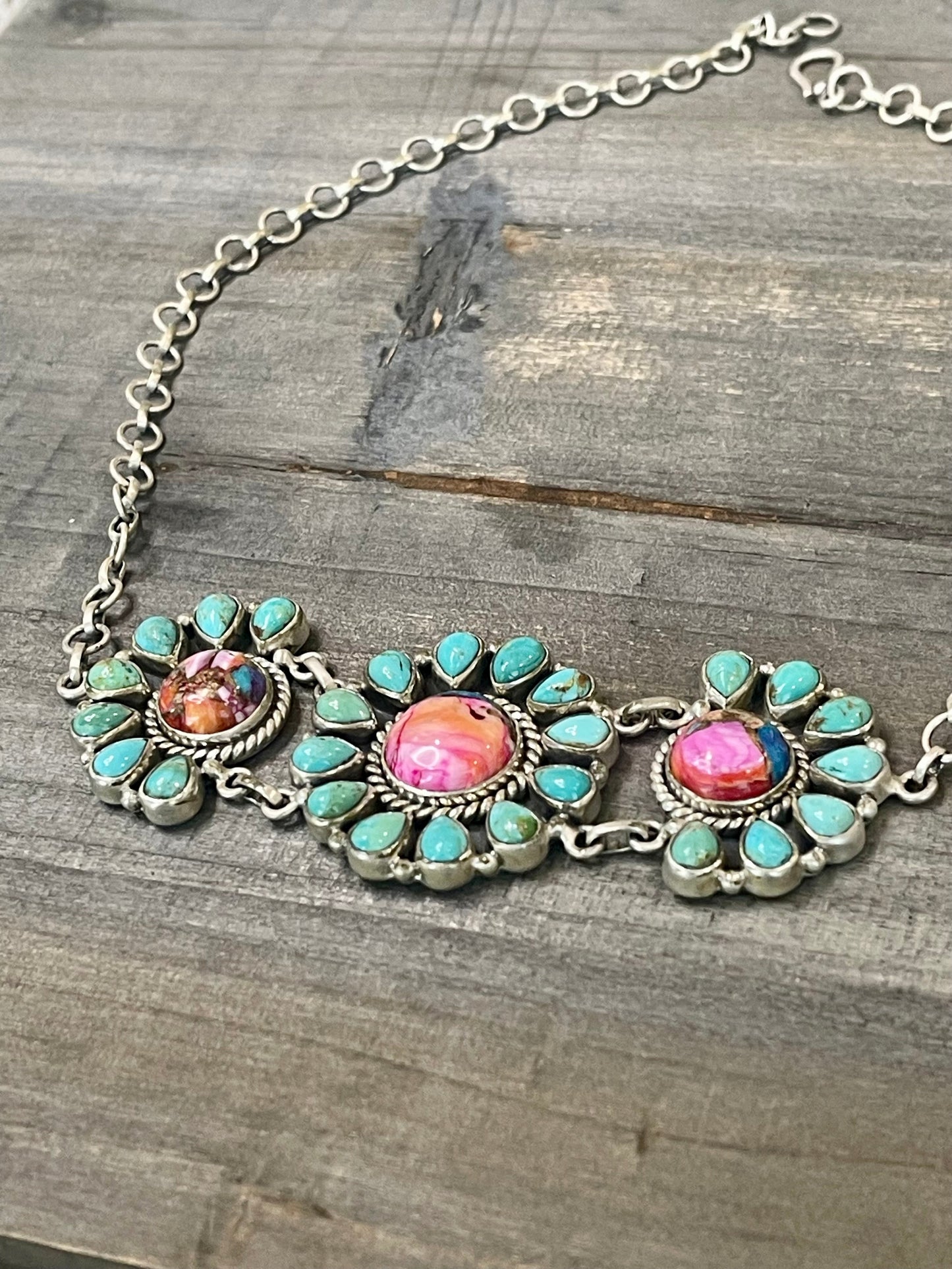 Handmade Sterling Silver, Turquoise & Pink Dream Mojave Necklace