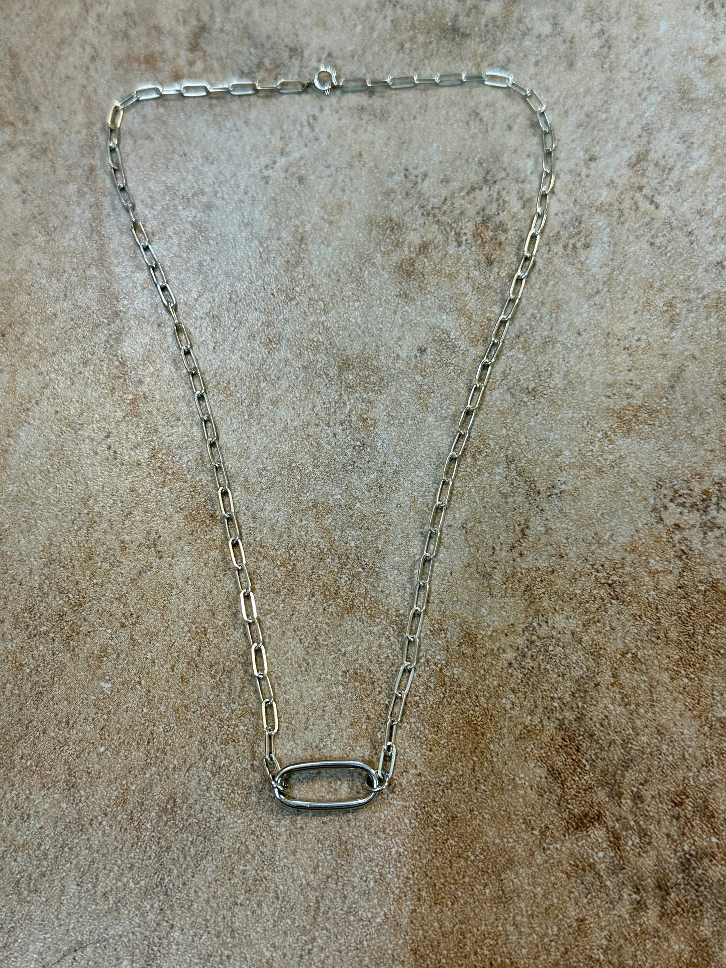 Paperclip Chain W/ Oval Center Link Sterling Silver Necklace