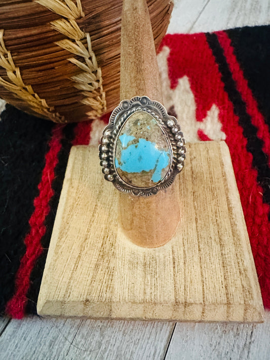Handcrafted Sterling Silver & Number 8 Turquoise Ring Size 7