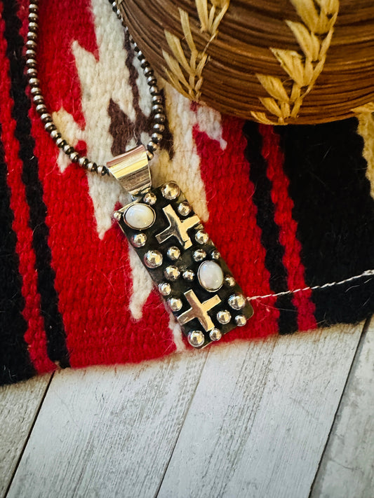 Handcrafted Sterling Silver & Mother of Pearl Cross Pendant by Chimney Butte