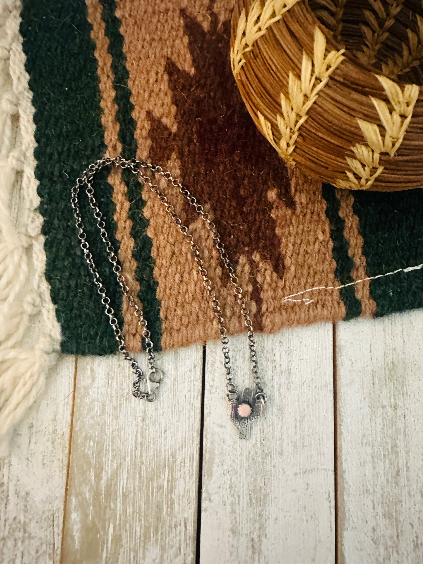 Handcrafted  Sterling Silver & Queen Pink Conch Shell Cactus Necklace