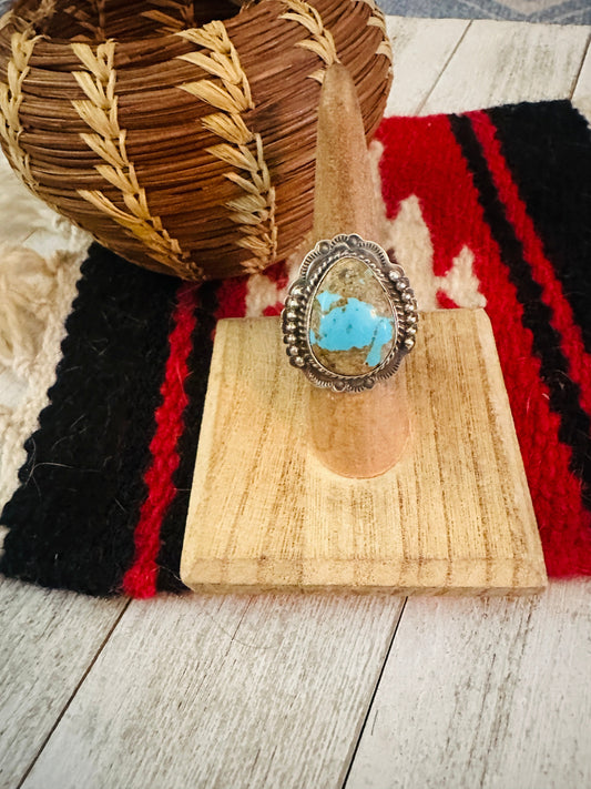 Handcrafted Sterling Silver & Number 8 Turquoise Ring Size 7