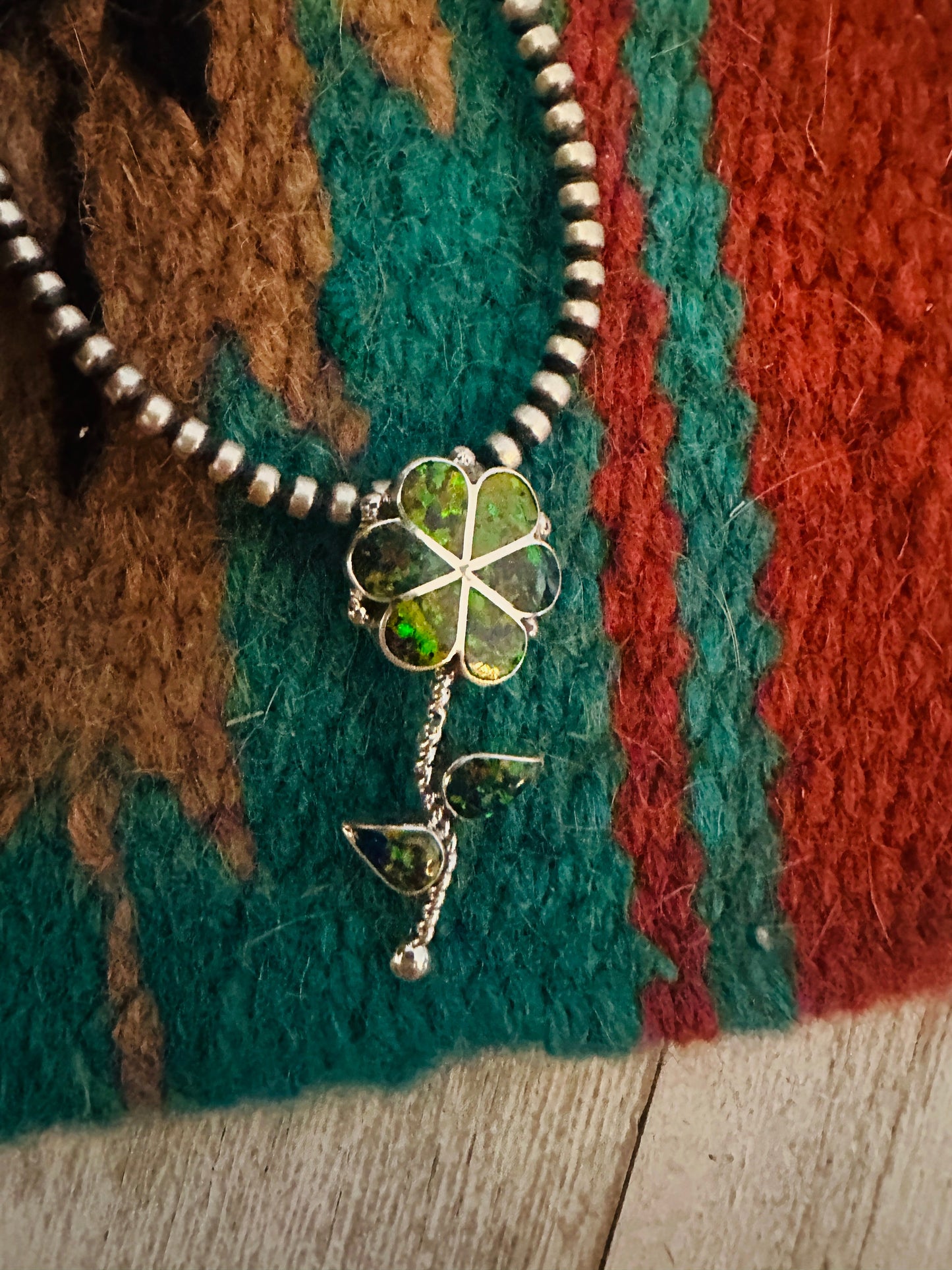 Handcrafted Opal & Sterling Silver Inlay Flower Pendant