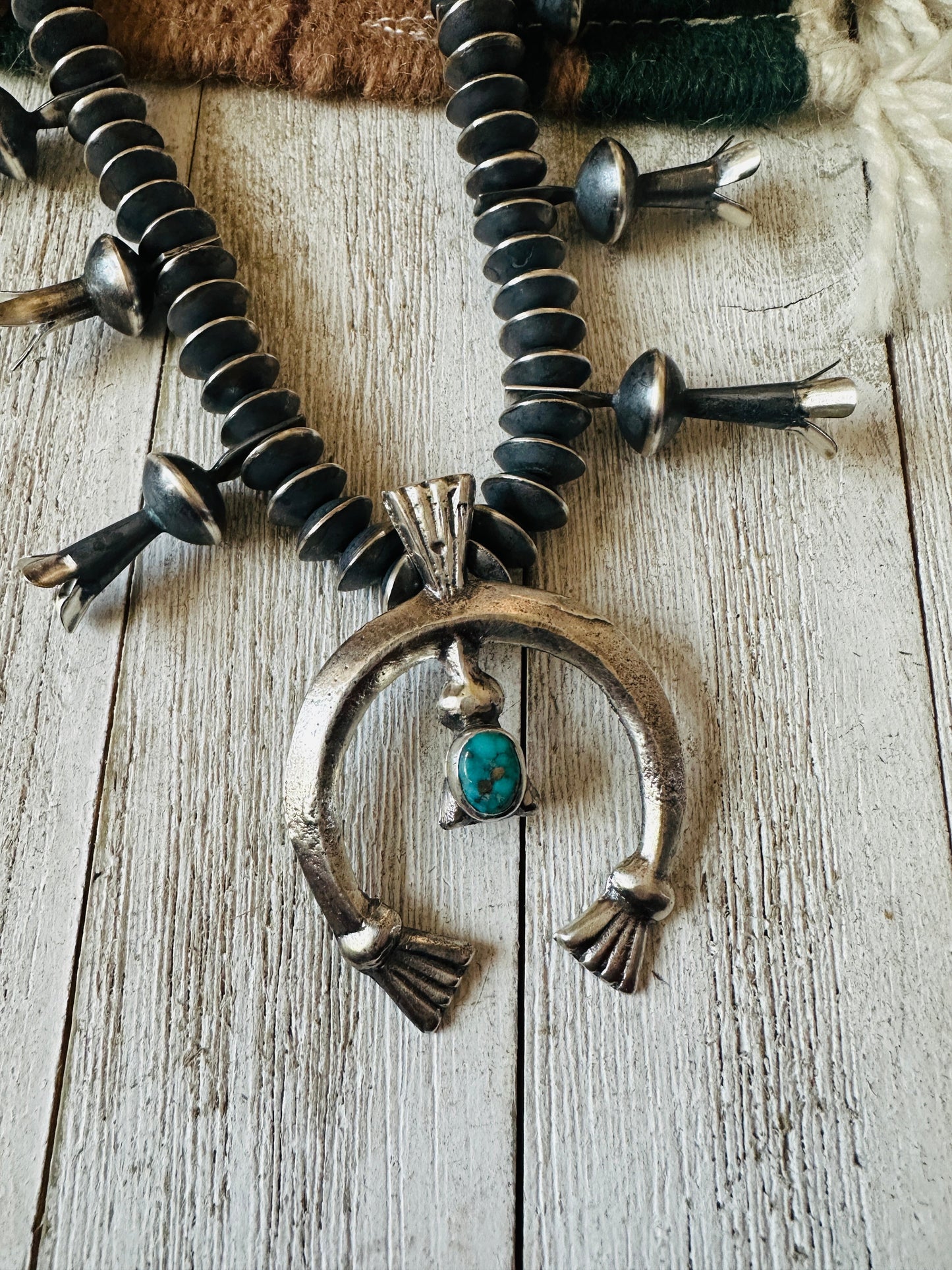 Handcrafted Turquoise & Sterling Silver Squash Blossom Necklace
