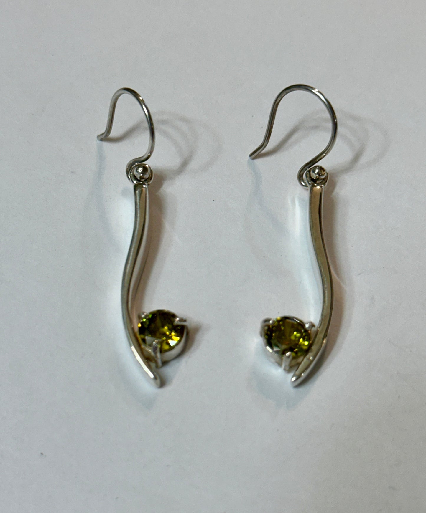 Green Crystal Arc Sterling Silver Earrings