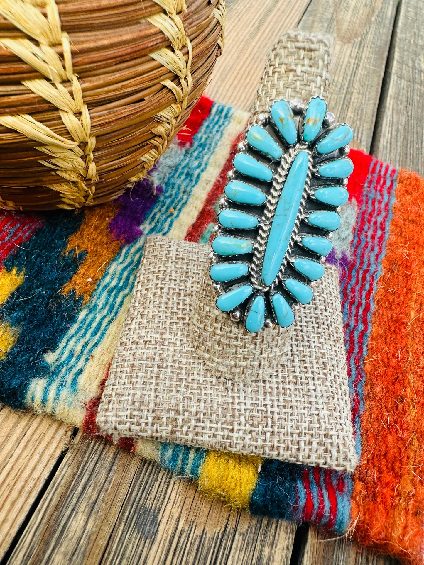 Handcrafted Turquoise & Sterling Silver Cluster Ring by Davina Benally
