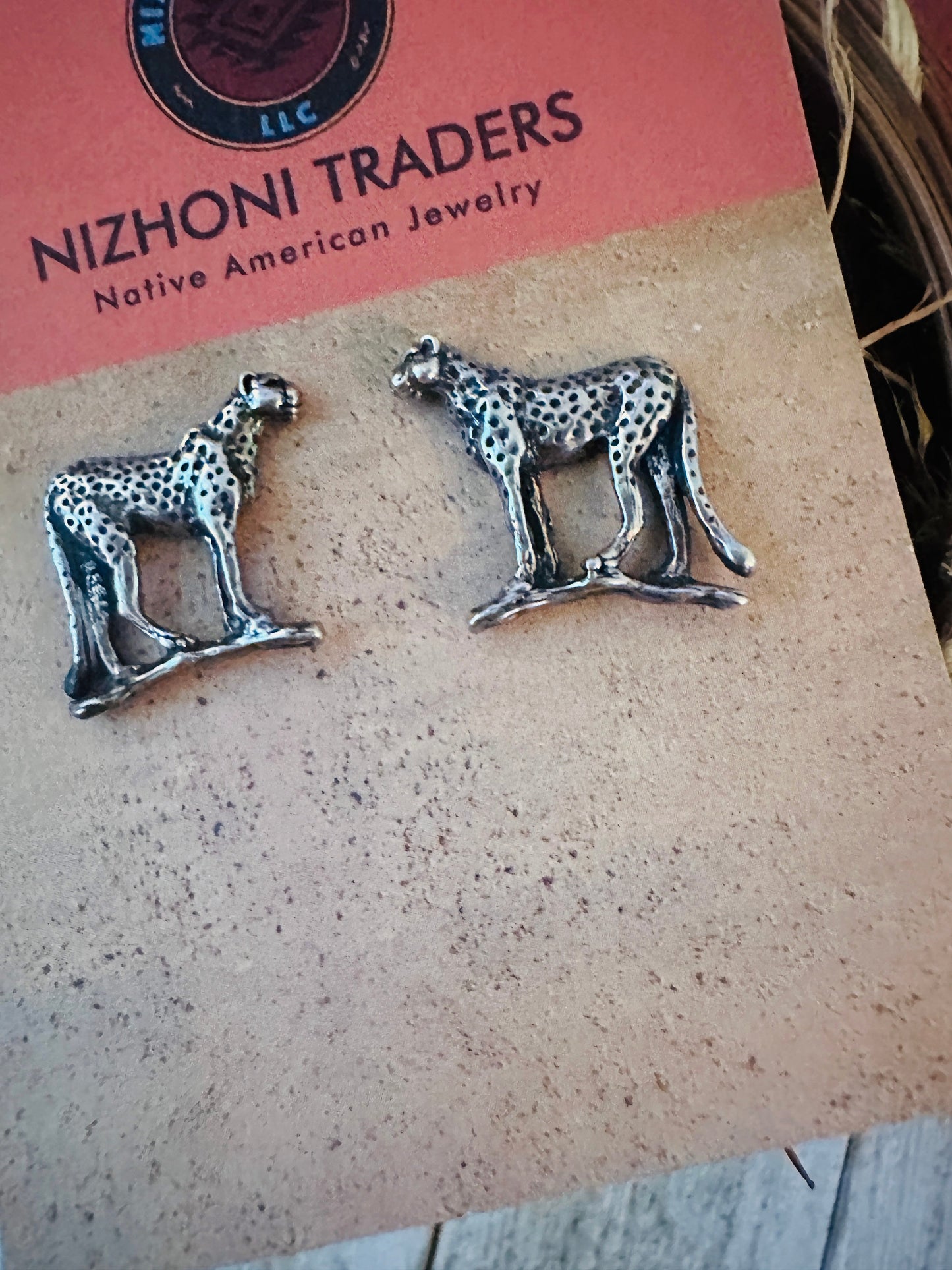 Handcrafted Old Pawn Sterling Silver Cheetah Stud Earrings