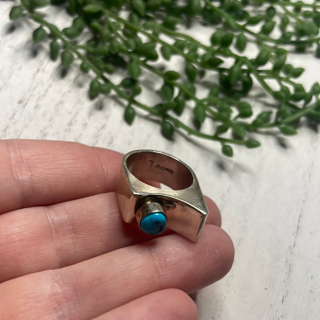 Handcrafted  Sterling Silver Single Stone Turquoise Dome Ringq