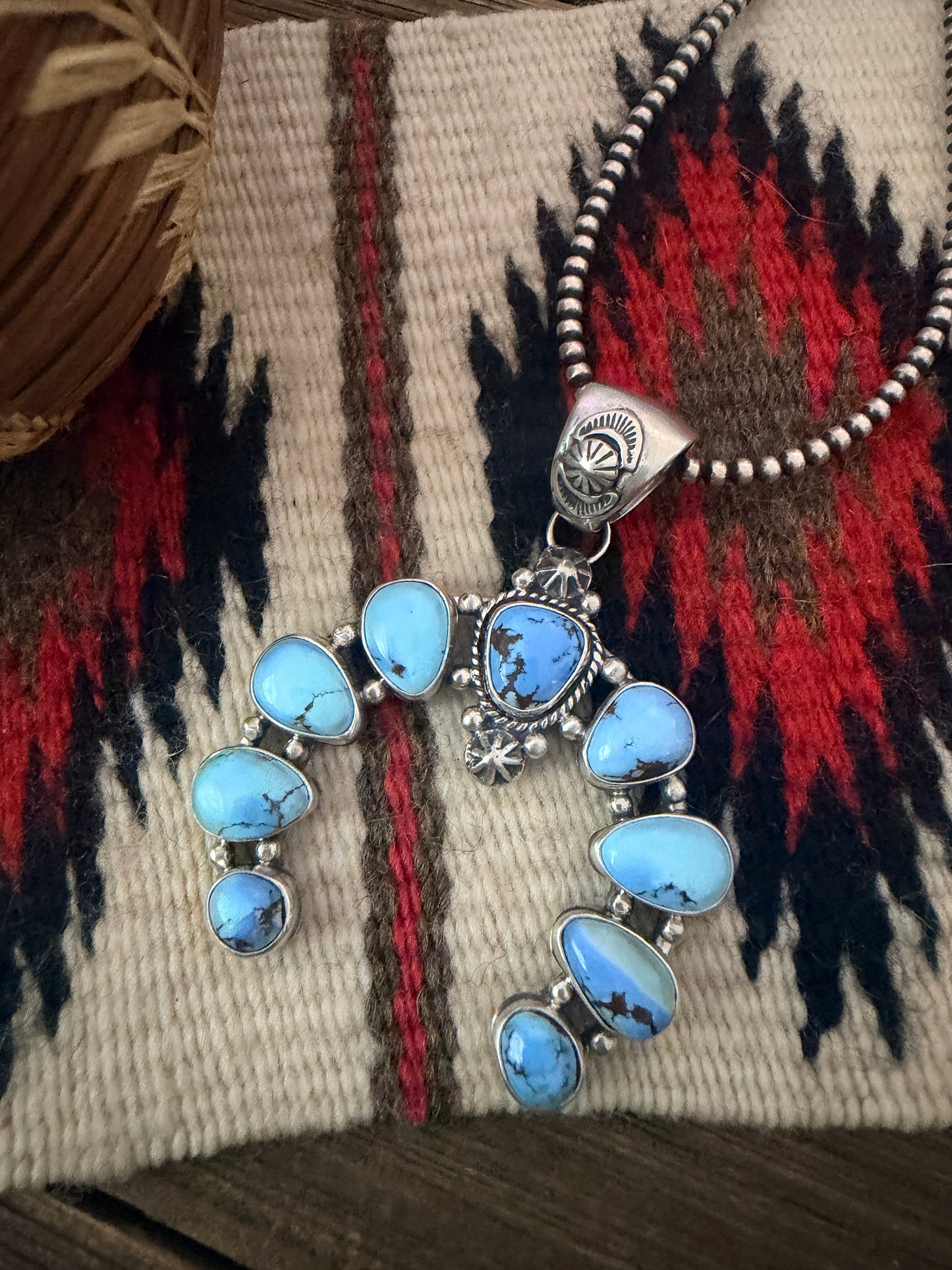 Handcrafted Sterling Silver & Golden Hills Turquoise Naja Pendant by Joe Begay
