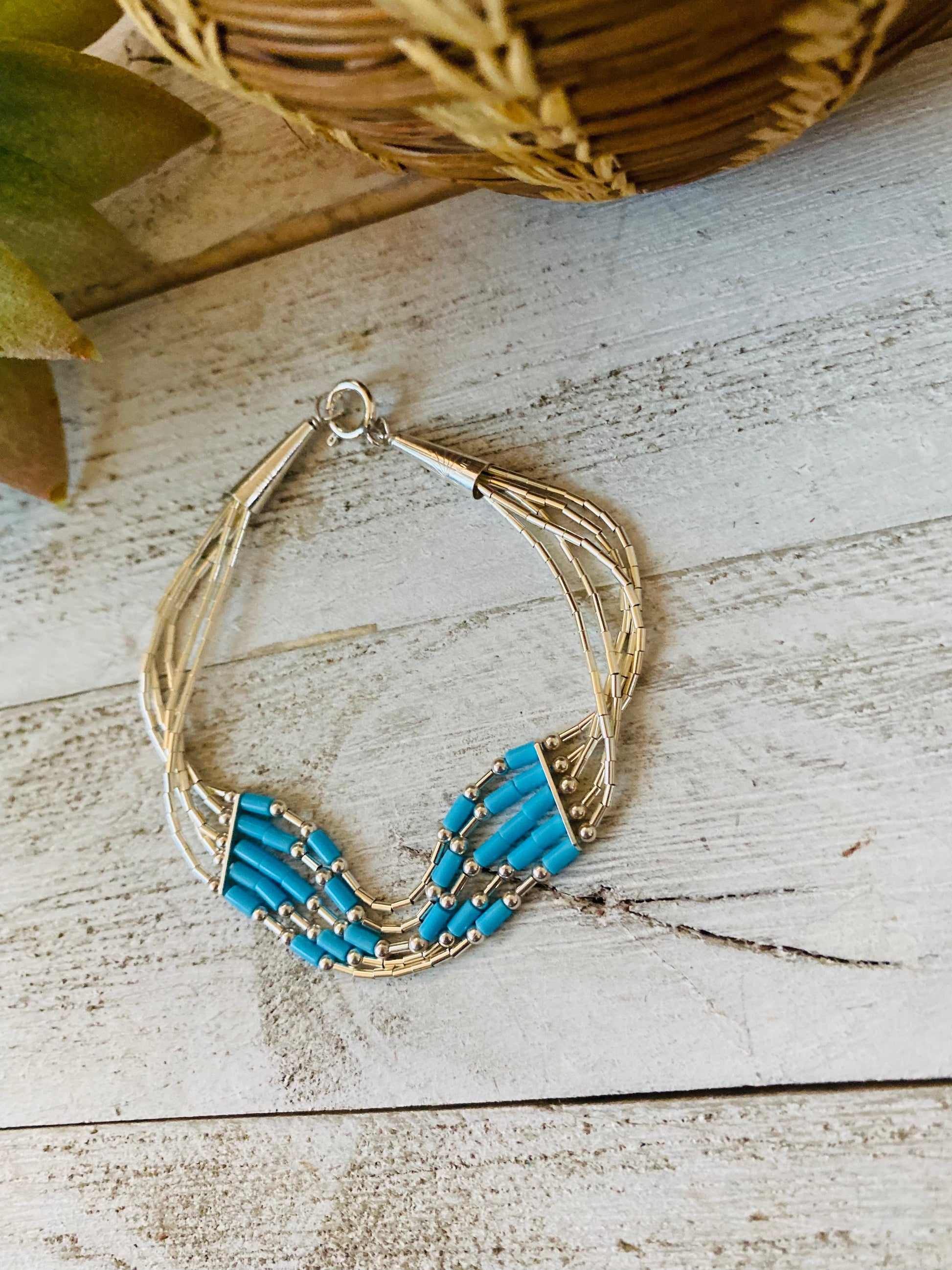 Navajo Turquoise & Sterling Liquid Silver Beaded Bracelet – A Western  Wedding Co