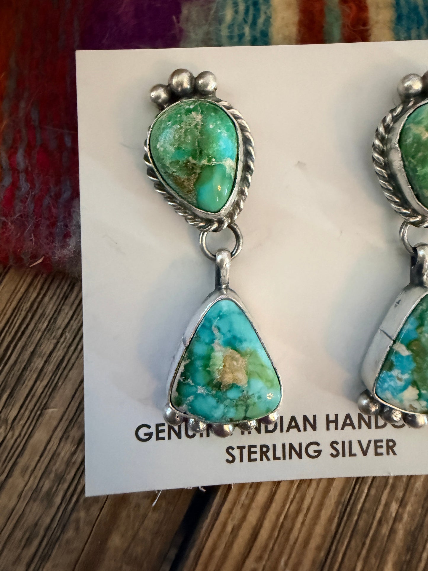 Handcrafted Sonoran Mountain Turquoise & Sterling Silver Dangle Earrings by Vicky Hicks
