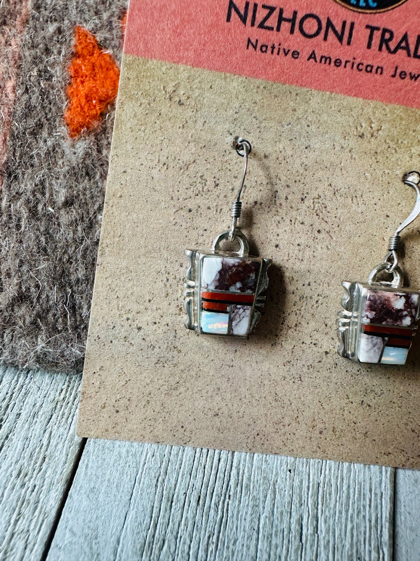 Handcrafted Sterling Silver & Multi Stone Inlay Dangle Earrings