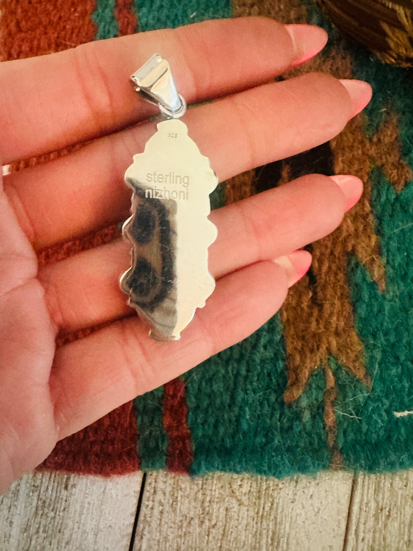 ** Christmas Collection ** Handmade Sterling Silver & Mother of Pearl Pendant Signed Nizhoni