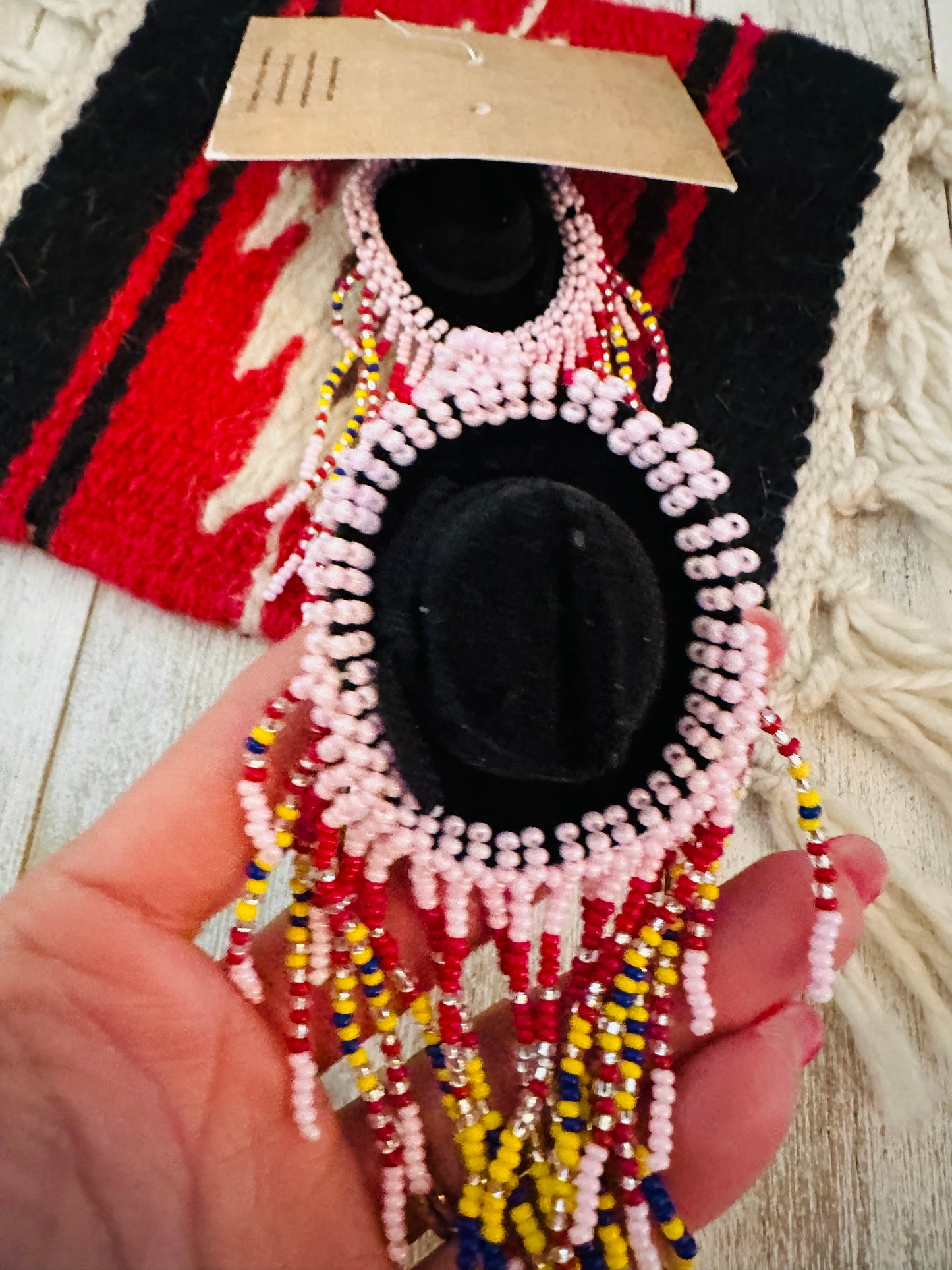 Handcrafted Beaded Cowboy Hat Dangle Earrings- pink