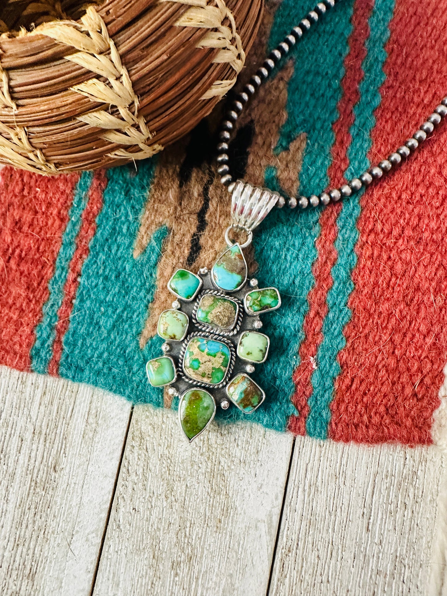 Handcrafted Sterling Silver & Sonoran Mountain Turquoise Cluster Pendant
