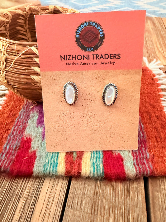Handcrafted Sterling Silver and Mother of Pearl Stud Earrings