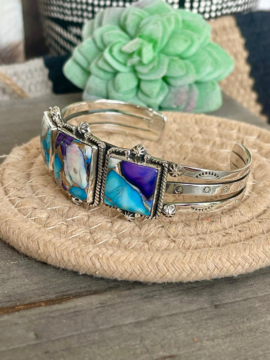 Handmade Sterling Silver Purple Kingman Mojave Adjustable  Cuff