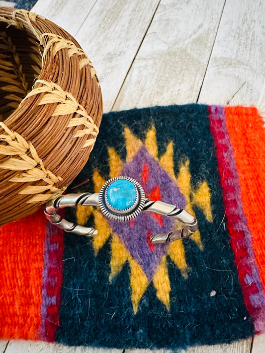 Handcrafted Sterling Silver & Kingman Turquoise Cuff Bracelet