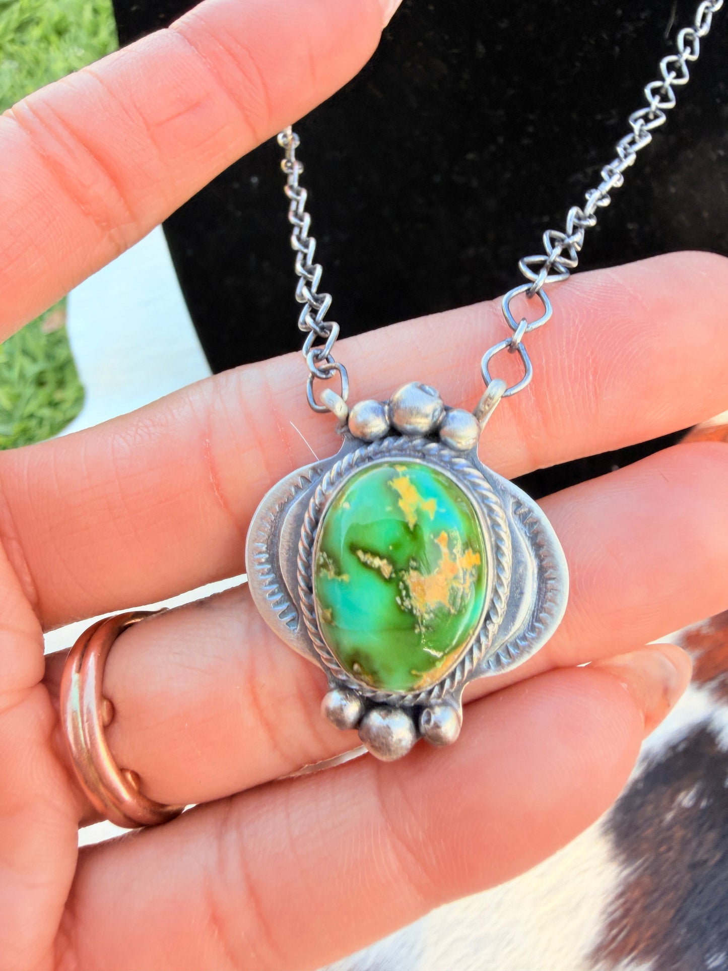Handcrafted Sonoran Mountain Turquoise & Sterling Silver Necklace by Cordell Platero