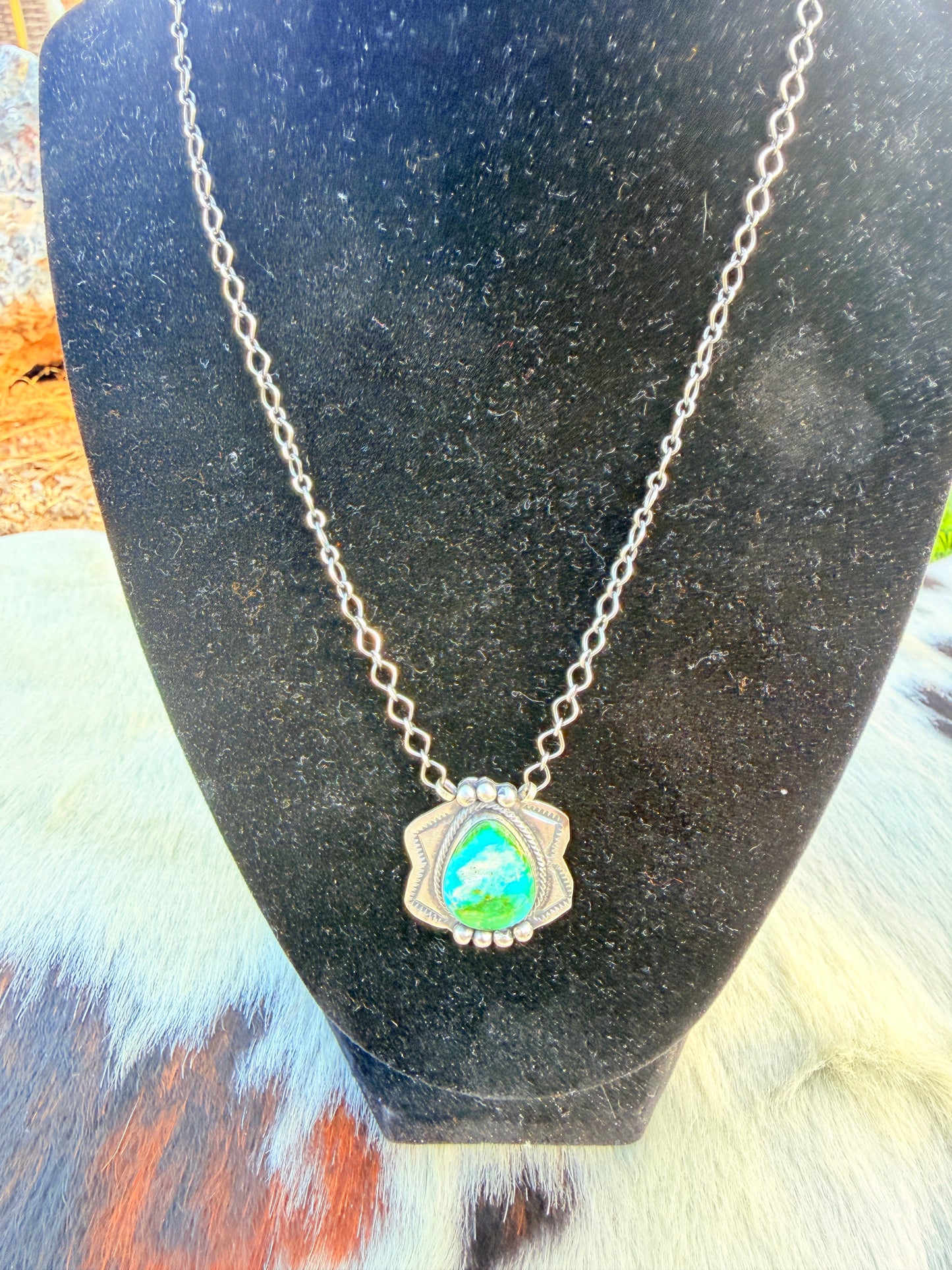 Handcrafted Sonoran Mountain Turquoise & Sterling Silver Necklace by Cordell Platero
