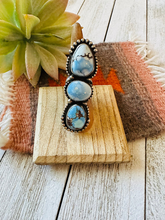 Handcrafted Golden Hills Turquoise & Sterling Silver Ring Size 5.5 by Sheila Becenti