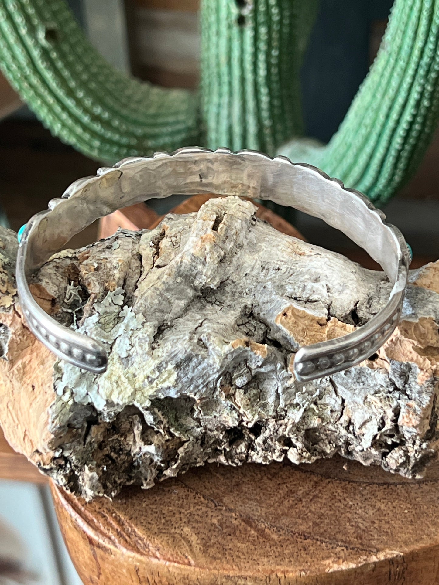Handcrafted Vintage Sterling Silver and Round Turquoise Panel Stacker Cuff Bracelet