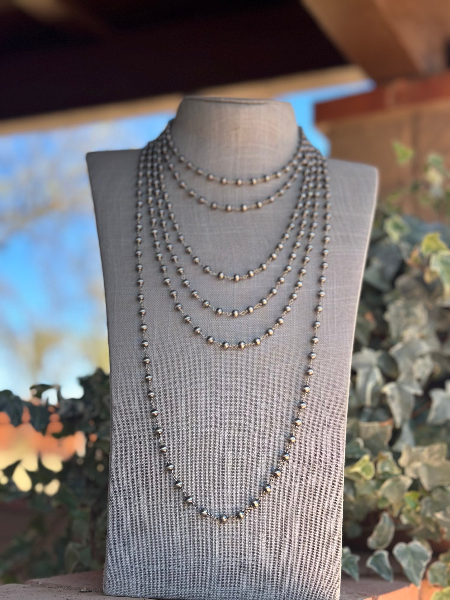Handcrafted Sterling Silver 6mm Rosary Beaded Necklaces 144"