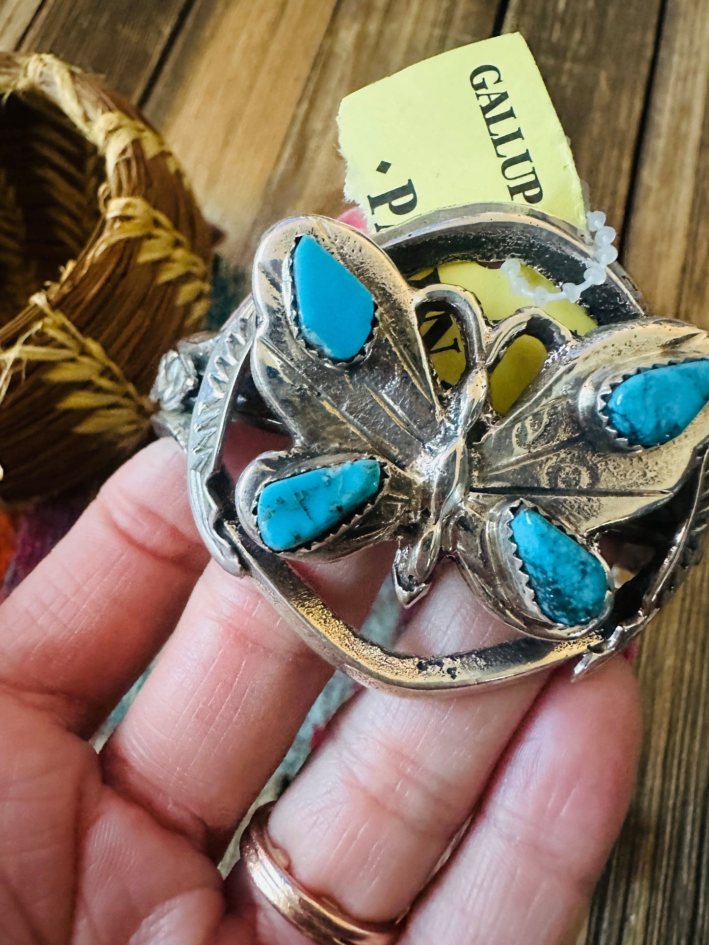 Handcrafted Old Pawn Sterling Silver & Turquoise Butterfly Cuff Bracelet
