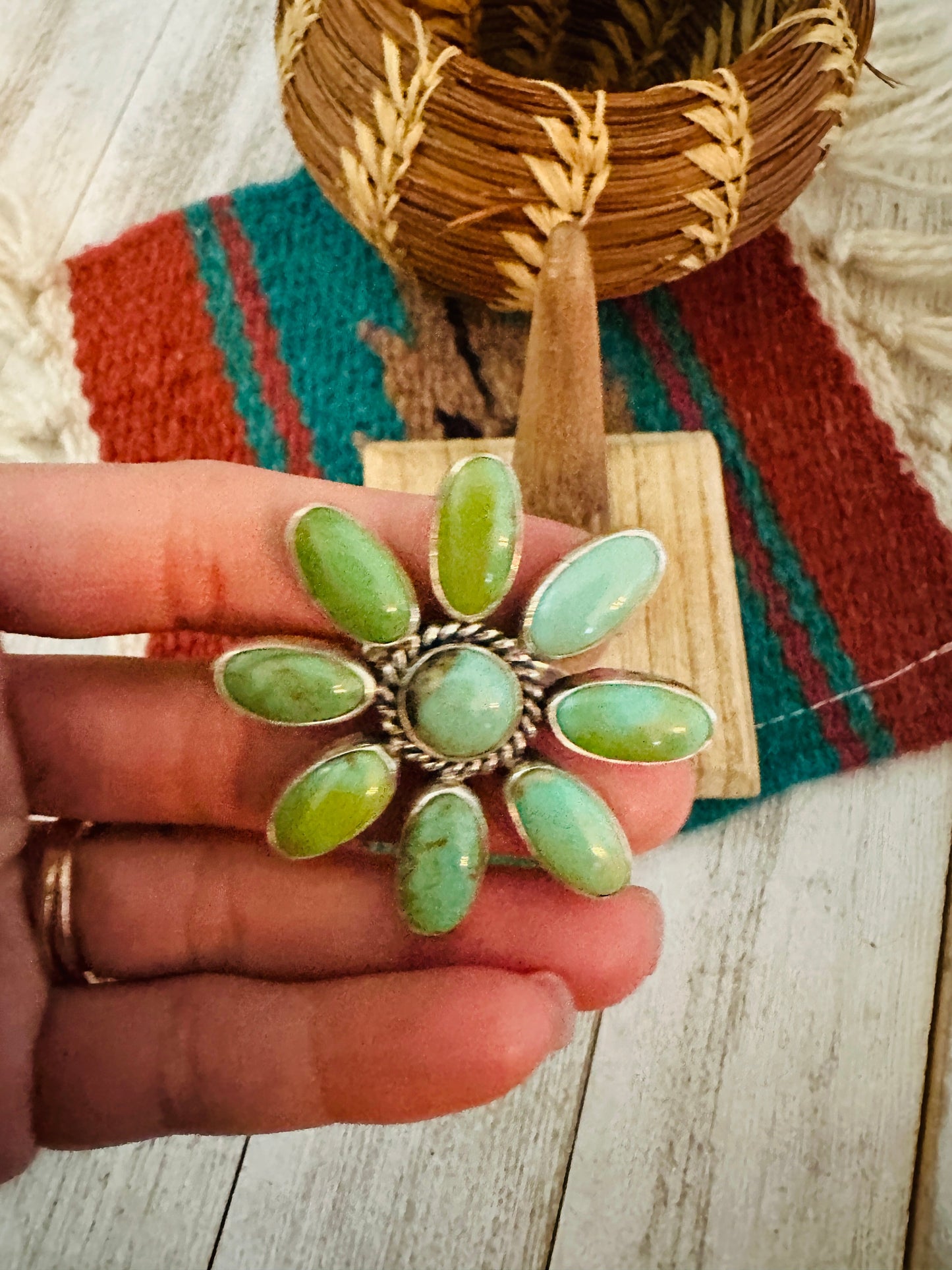 Handcrafted Sterling Silver & Turquoise Flower Adjustable Ring