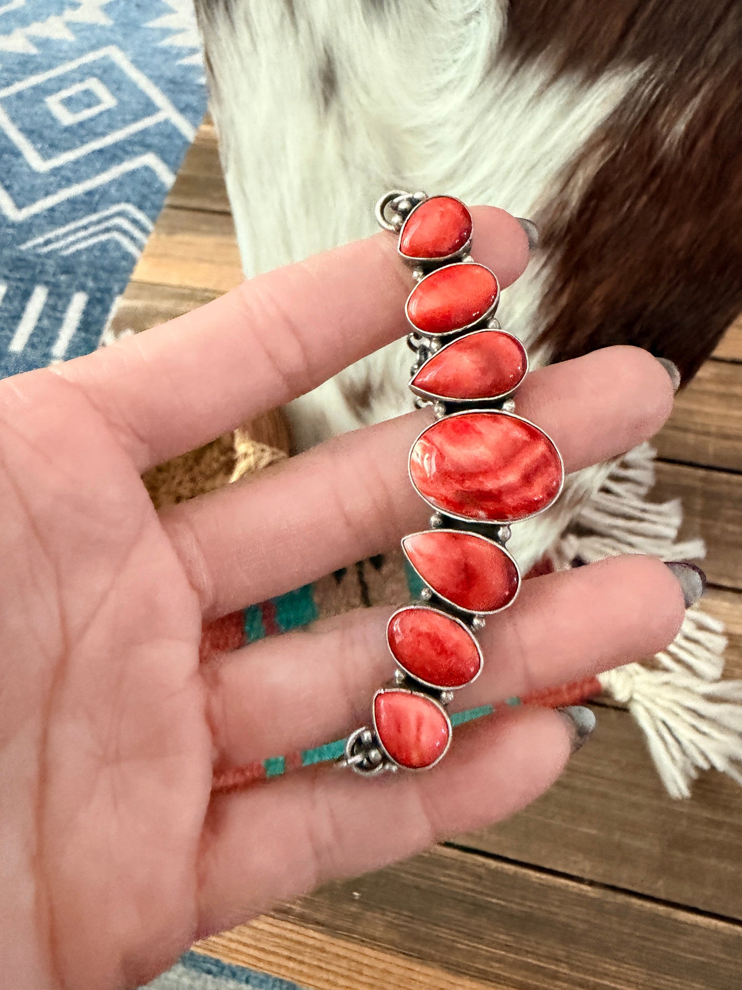 Handcrafted Orange Spiny Oyster & Sterling Silver Necklace by Elouise Richards