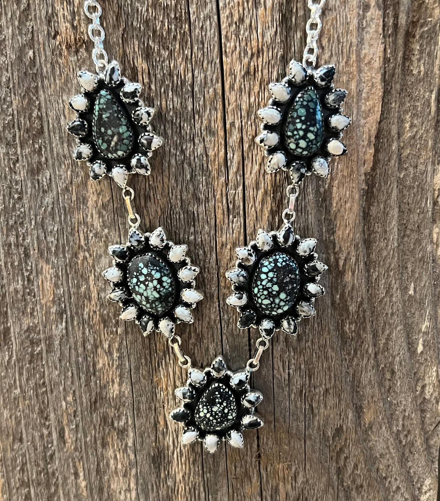 Handmade Newlander Turquoise & White Buffalo Sterling Silver Drop Necklace