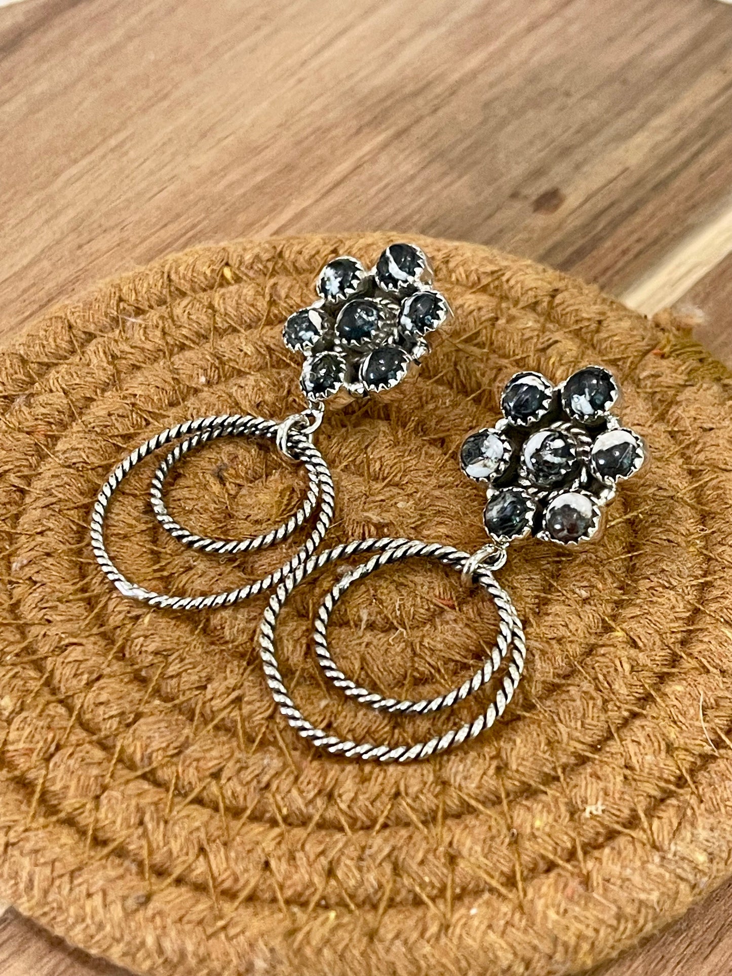 Handcrafted Sterling Silver & White Buffalo Post Hoop Earrings