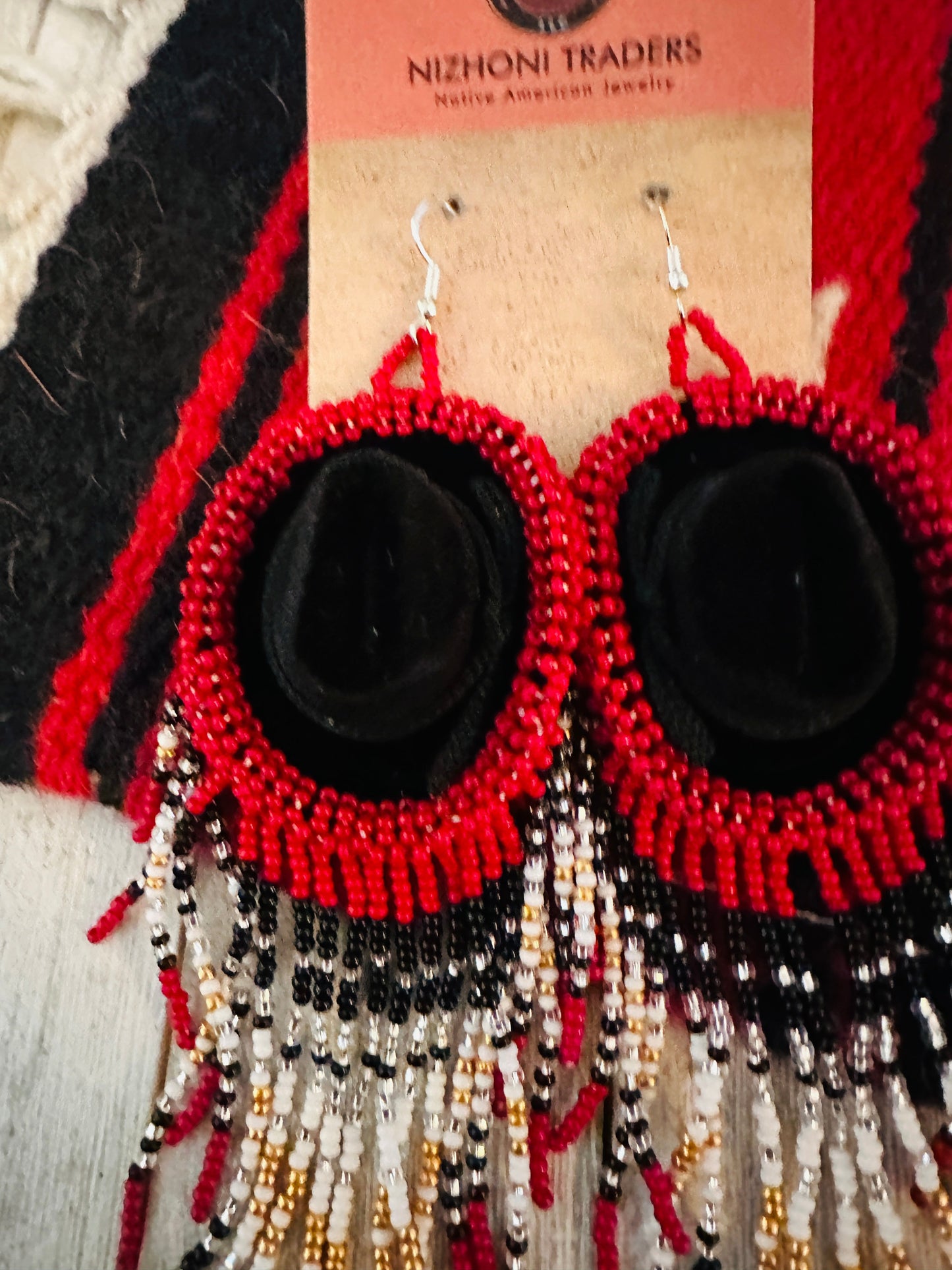 Handcrafted Beaded Cowboy Hat Dangle Earrings