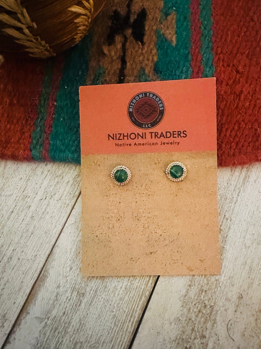 Navajo Malachite and Sterling Silver Stud Earrings