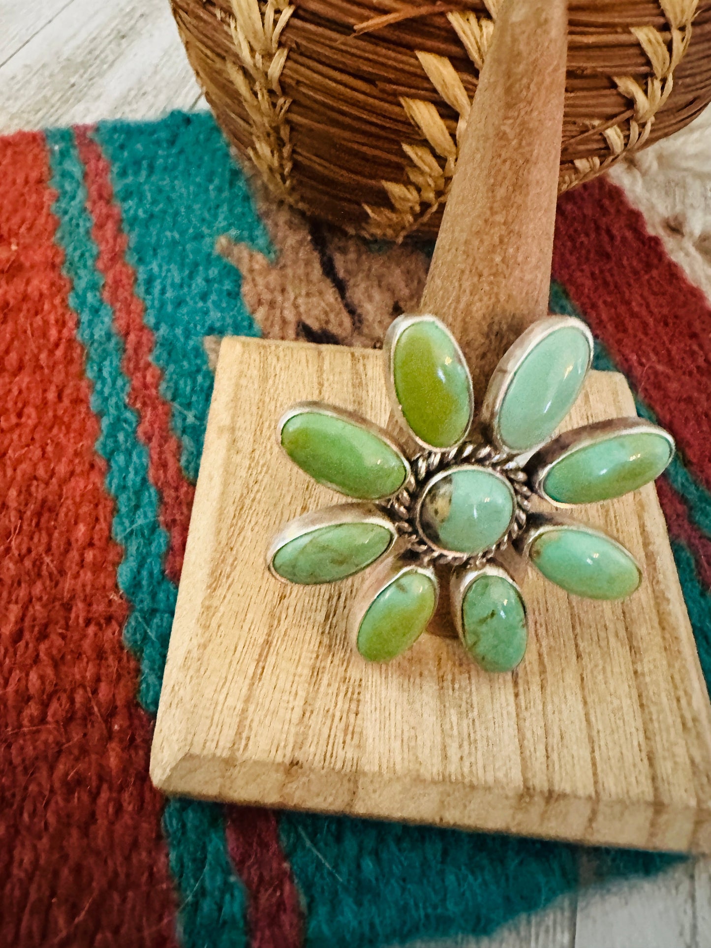 Handcrafted Sterling Silver & Turquoise Flower Adjustable Ring
