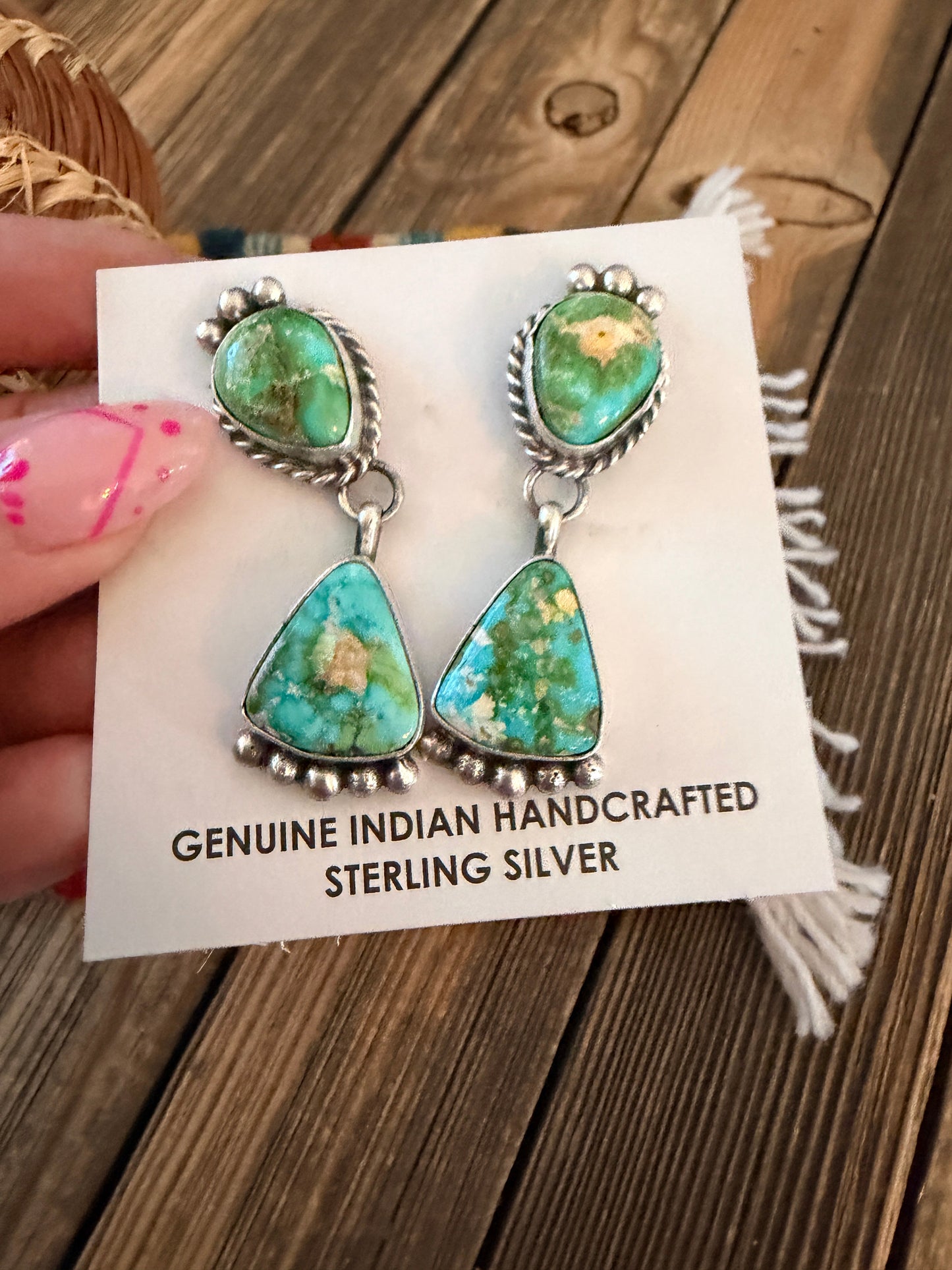 Handcrafted Sonoran Mountain Turquoise & Sterling Silver Dangle Earrings by Vicky Hicks