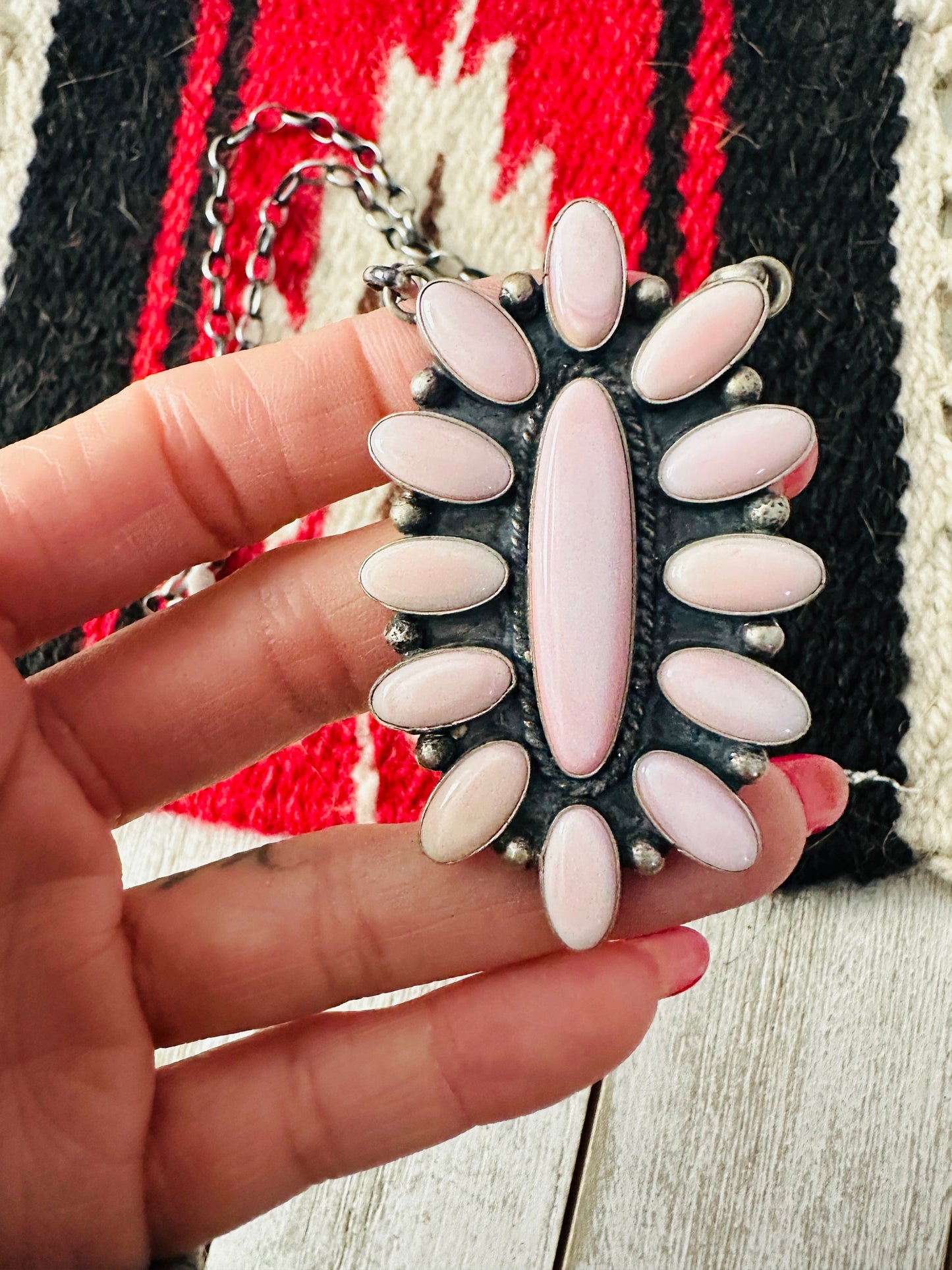 Handcrafted Sterling Silver & Queen Pink Conch Cluster Necklace